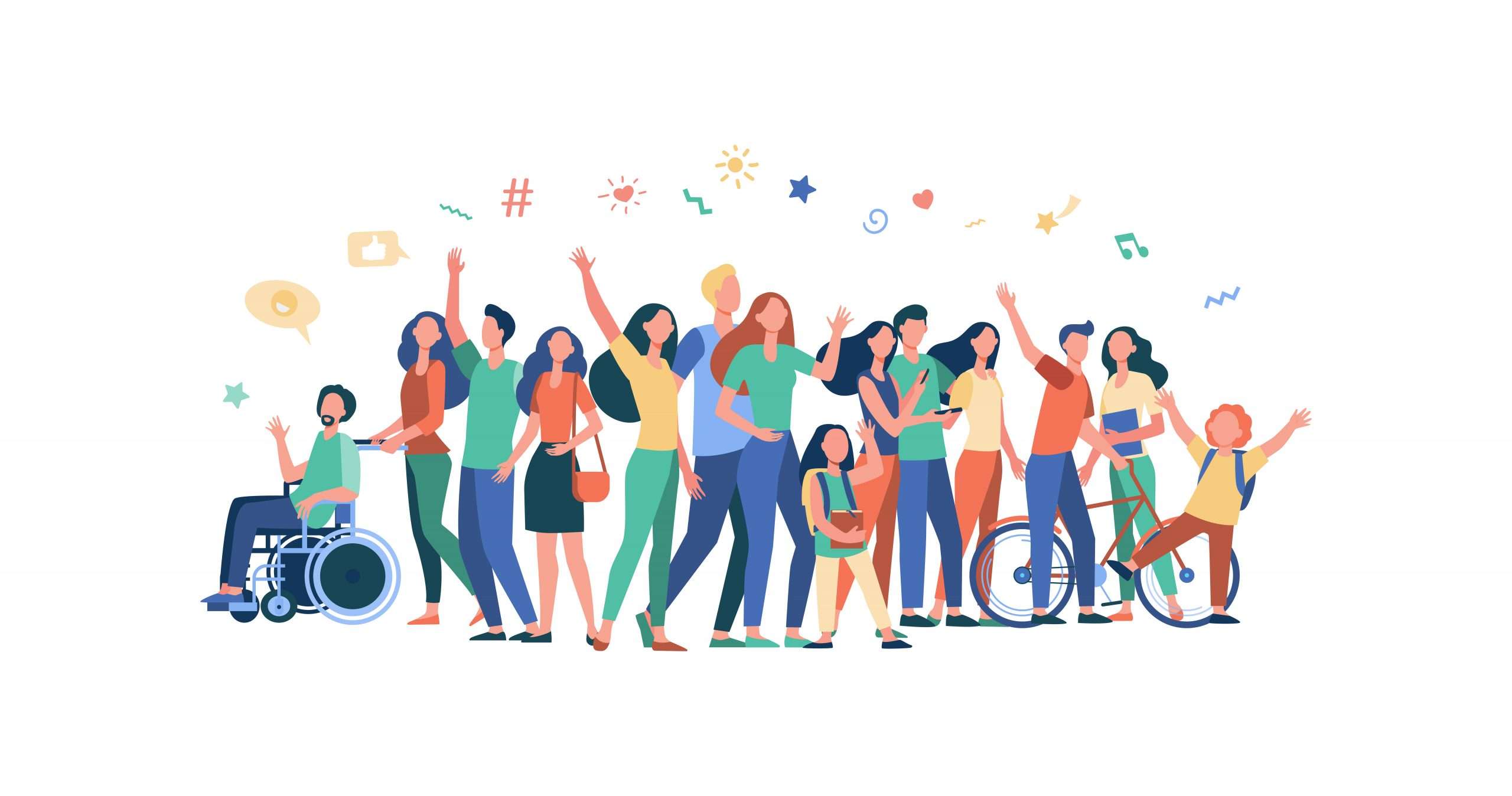 Multicultural people standing together isolated flat vector illustration. Cartoon diverse characters of multinational community members. Society and public concept