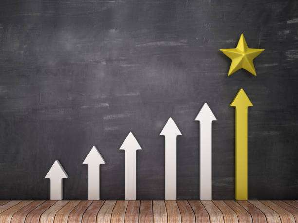 Arrows with Star on Chalkboard Background - 3D Rendering